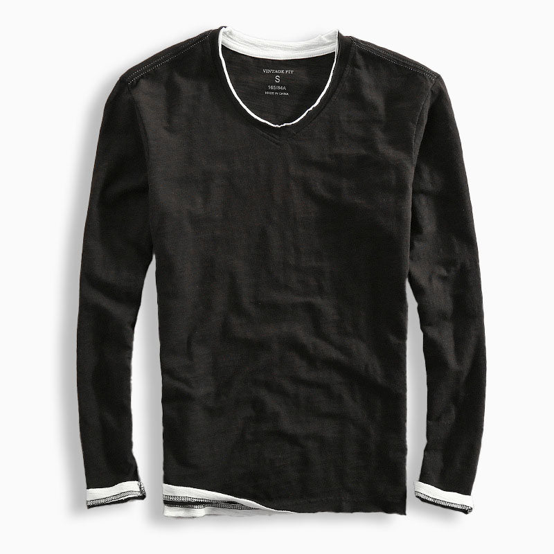 Męski T-shirt z Długim Rękawem z Dekoltem V