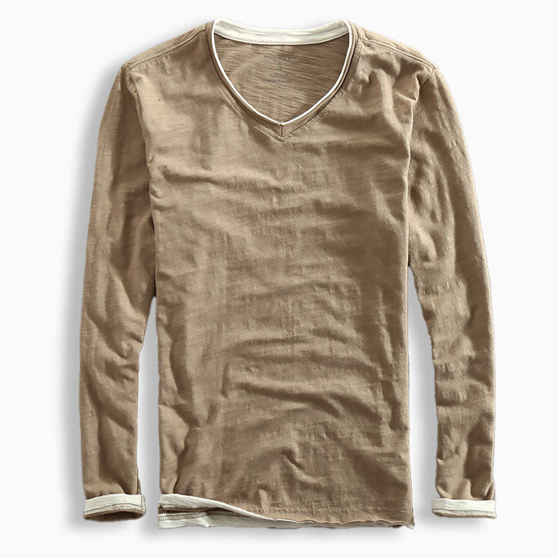 Męski T-shirt z Długim Rękawem z Dekoltem V