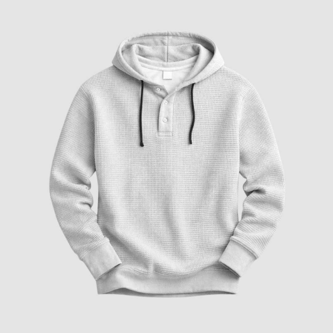 Bluza męska z kapturem o splocie waflowym i zapięciu henley