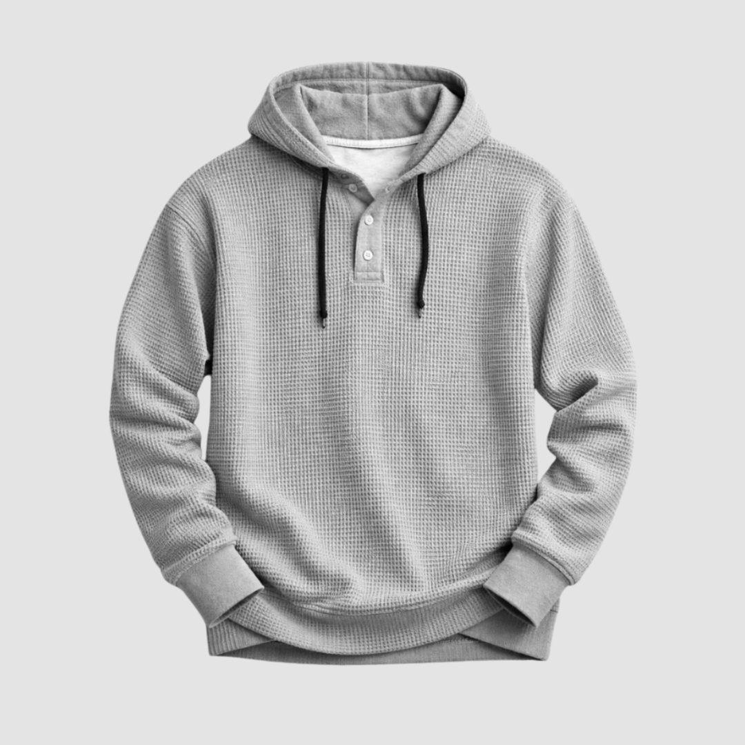 Bluza męska z kapturem o splocie waflowym i zapięciu henley