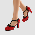 Buty Damskie na Słupku z Paskiem i Kokardką