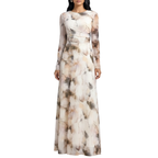 Damska Sukienka Maxi z Długim Rękawem i Wzorem