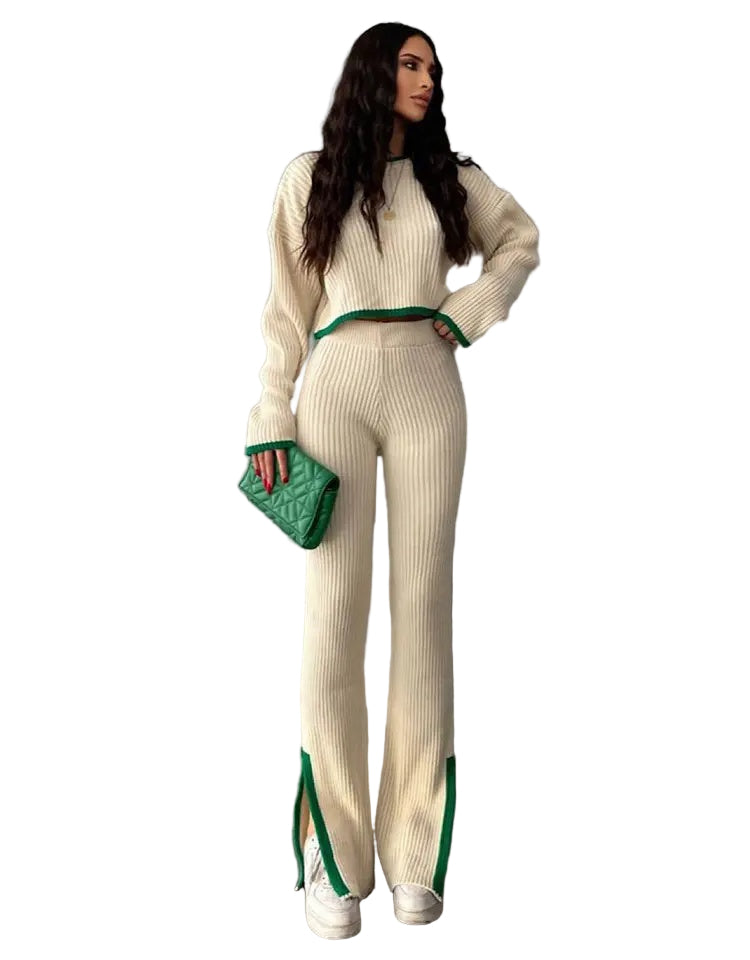 Damski Komplet Składający Się z Bluzki z Długim Rękawem i Spodni