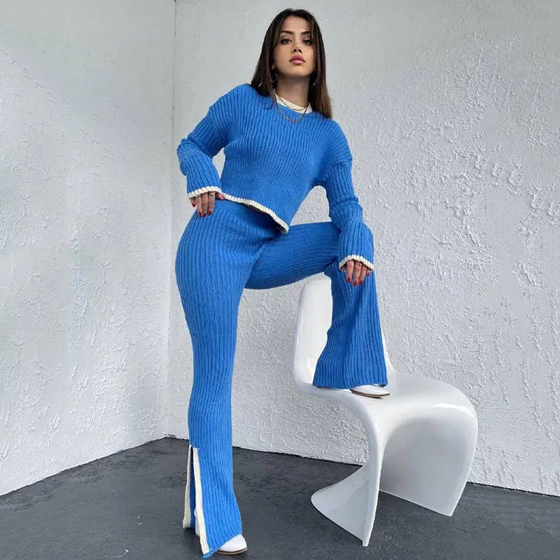 Damski Komplet Składający Się z Bluzki z Długim Rękawem i Spodni