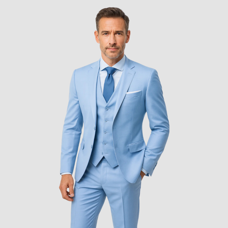 Garnitur Męski Trzyczęściowy Slim Fit z Kamizelką