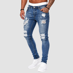 Jeansy męskie slim fit z przetarciami i dziurami