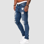 Jeansy męskie slim fit z przetarciami i dziurami
