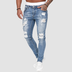 Jeansy męskie slim fit z przetarciami i dziurami