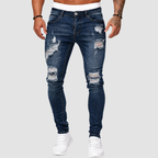 Jeansy męskie slim fit z przetarciami i dziurami