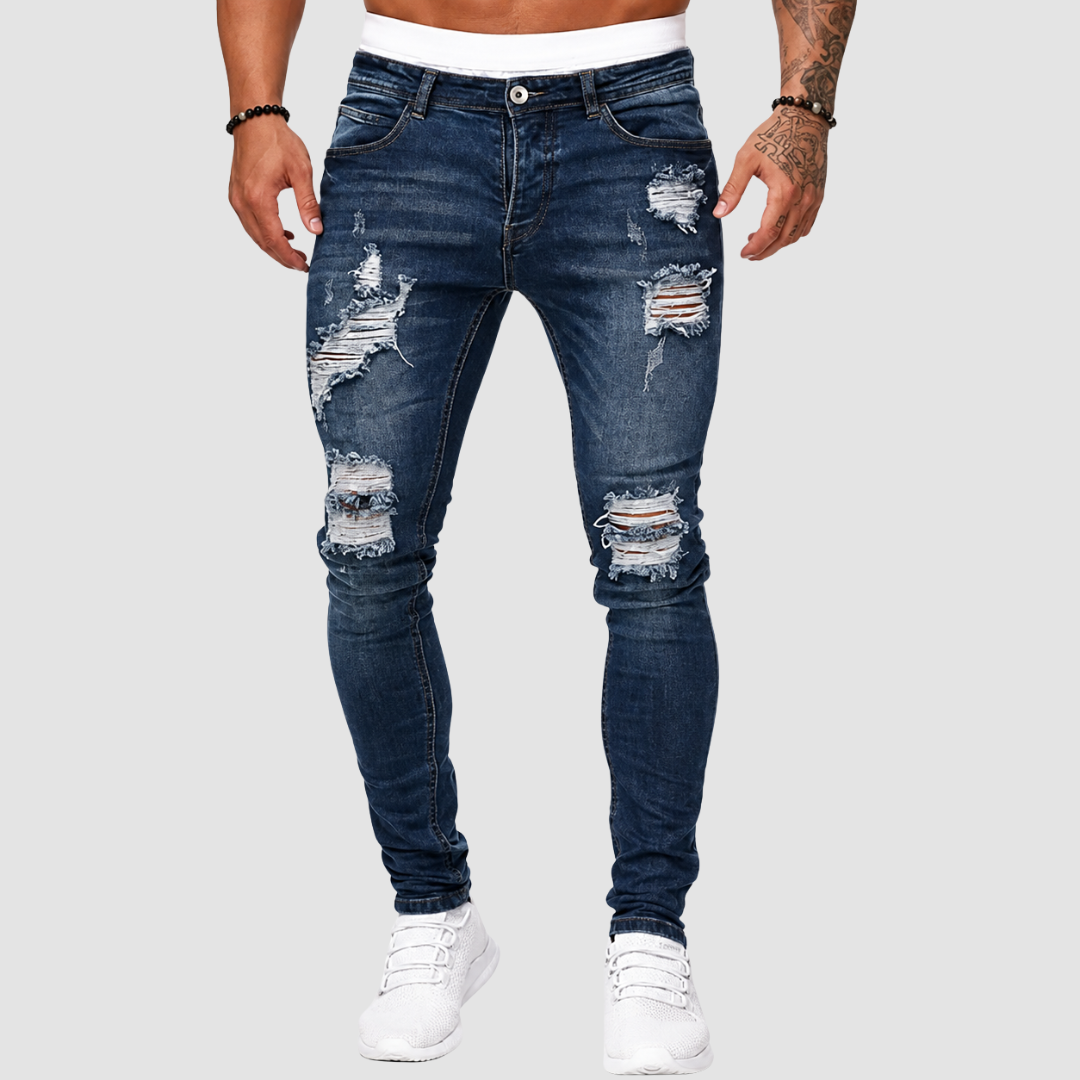 Jeansy męskie slim fit z przetarciami i dziurami