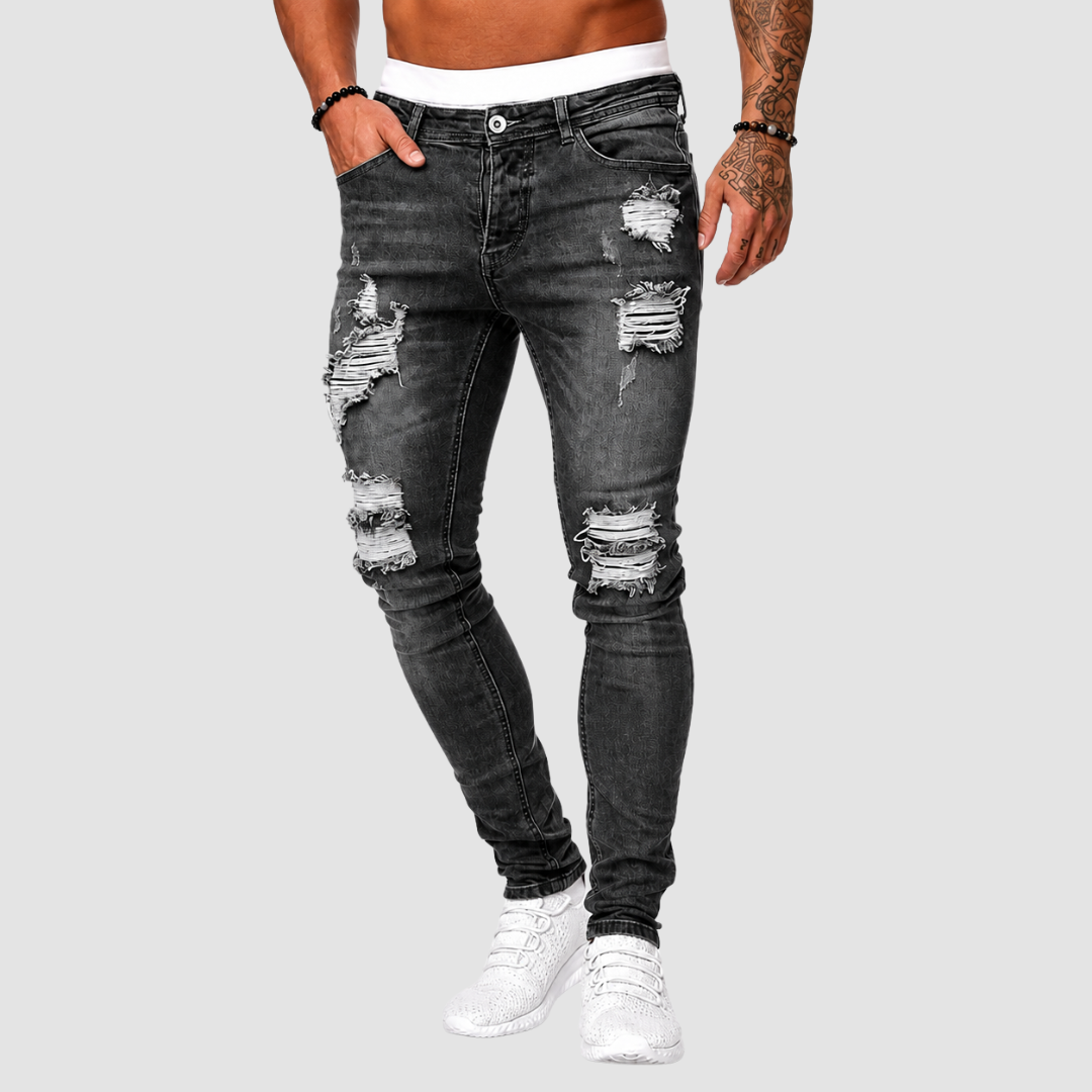 Jeansy męskie slim fit z przetarciami i dziurami