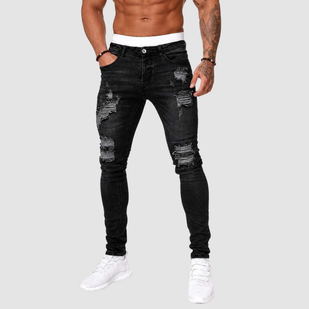 Jeansy męskie slim fit z przetarciami i dziurami