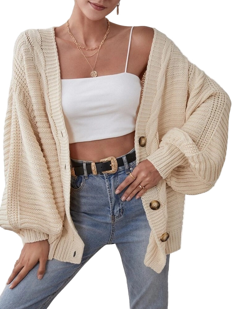 Kardigan Damski z Czterema Guzikami i Bufiastymi Rękawami