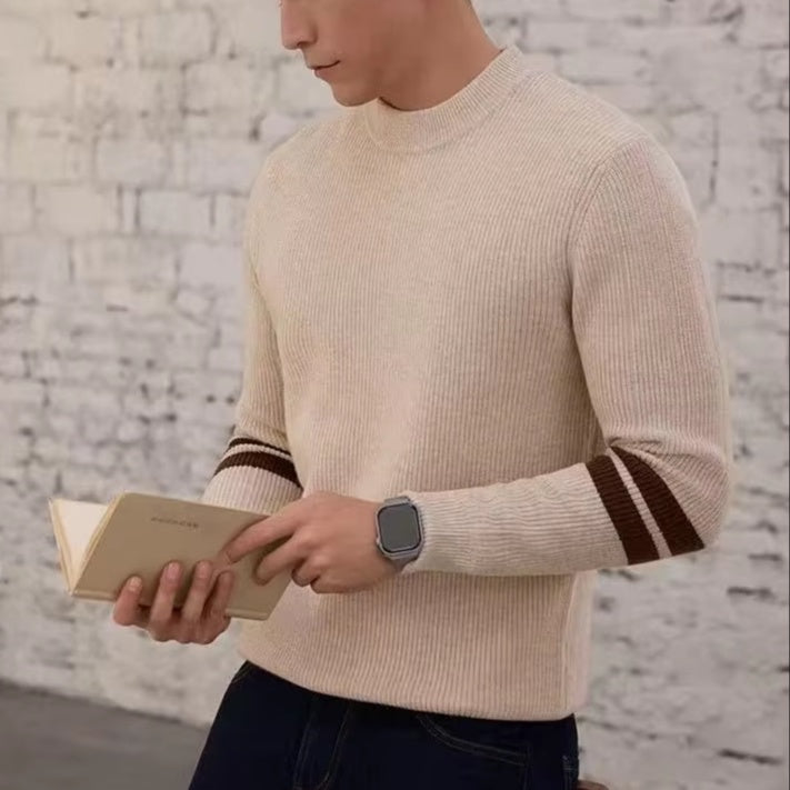 Męski Sweter z Golfem i Mankietami w Paski