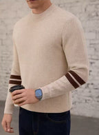 Męski Sweter z Golfem i Mankietami w Paski