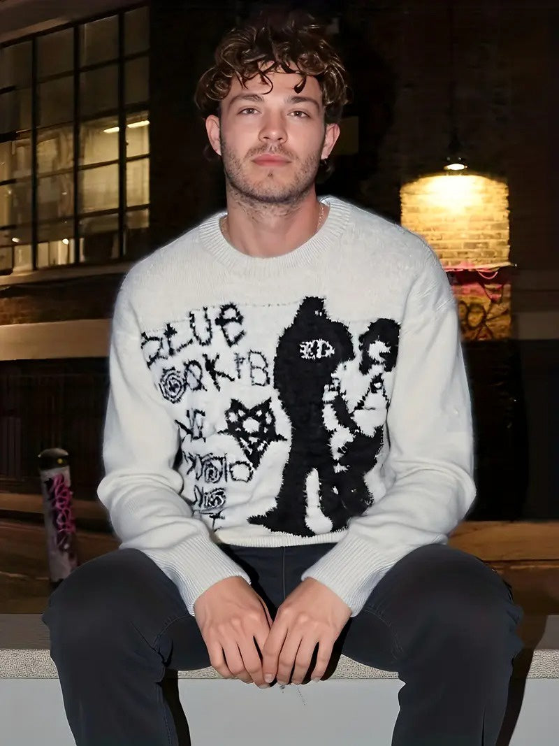 Męski Sweter z Okrągłym Dekoltem i Ściągaczami