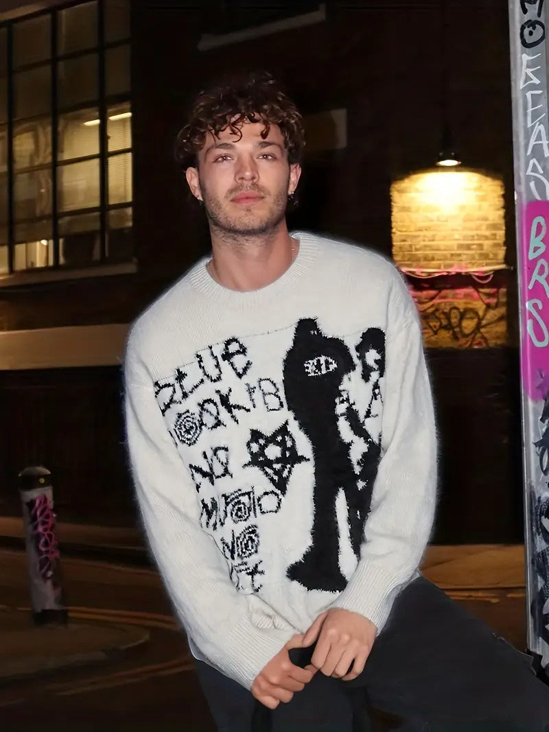 Męski Sweter z Okrągłym Dekoltem i Ściągaczami