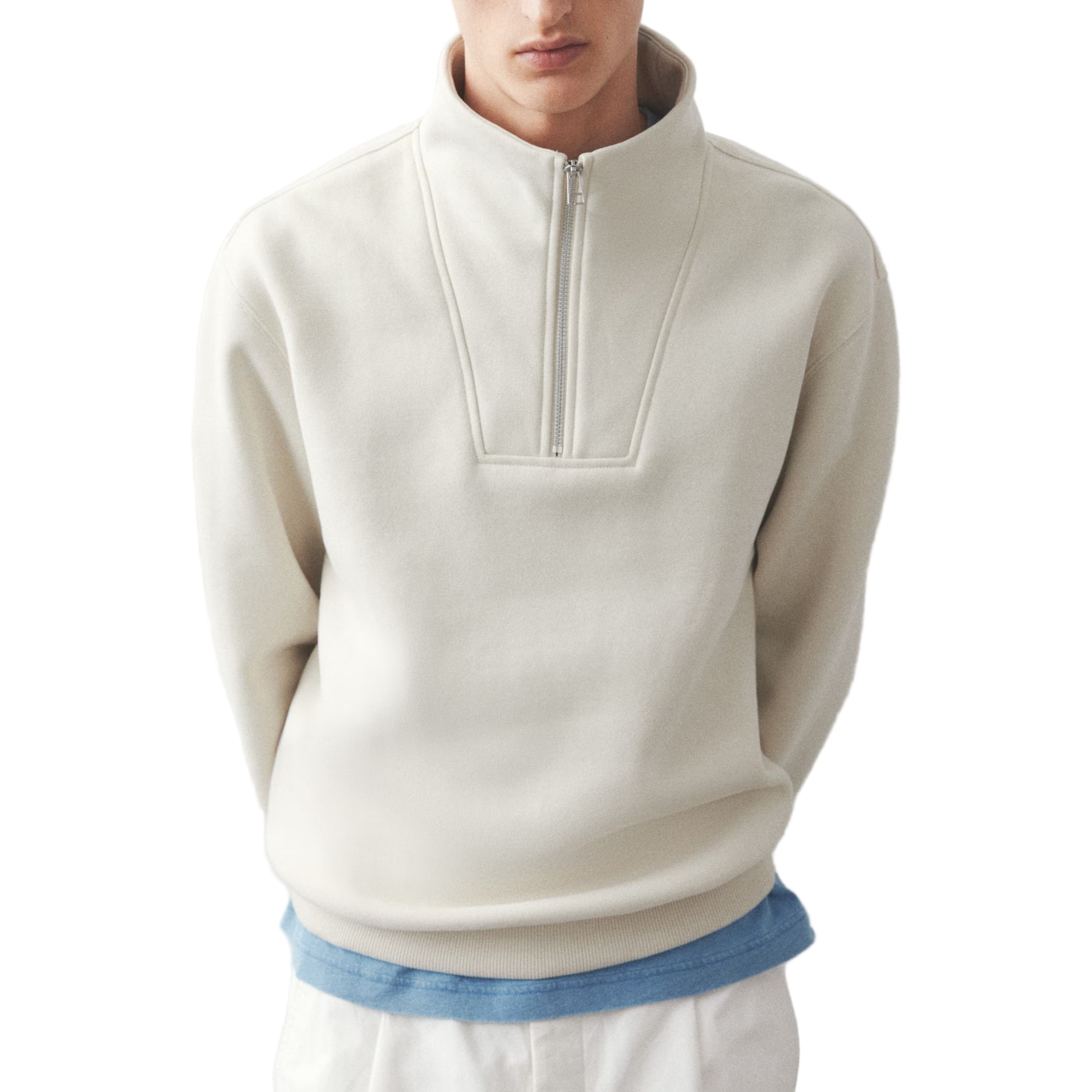 Męski Sweter z Zamkiem Błyskawicznym i Przeszyciem w Serek