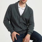 Męski Kardigan Zapinany na Guziki z Kołnierzem Szalowym