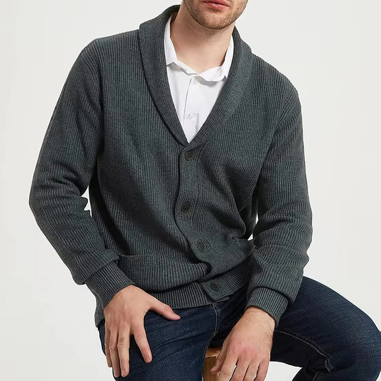 Męski Kardigan Zapinany na Guziki z Kołnierzem Szalowym