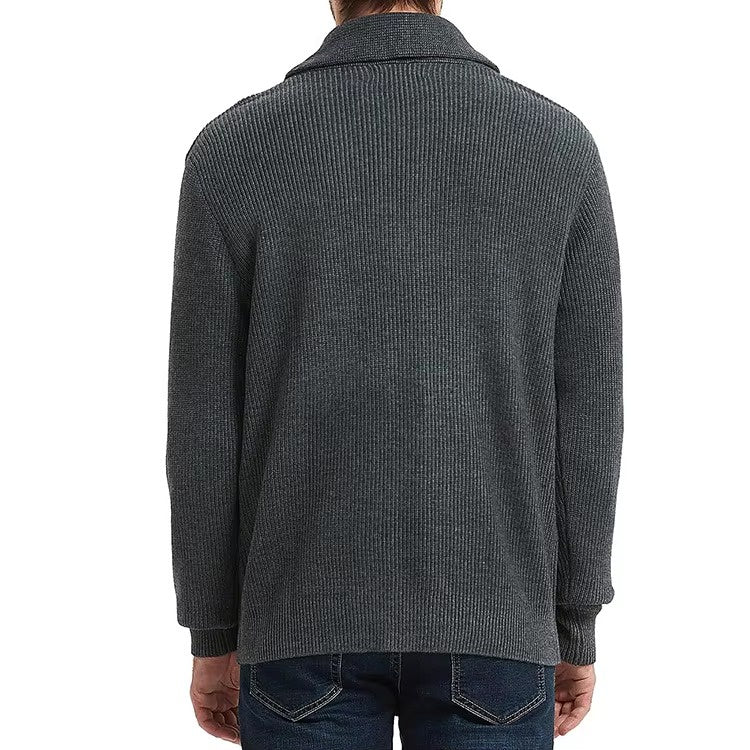 Męski Kardigan Zapinany na Guziki z Kołnierzem Szalowym