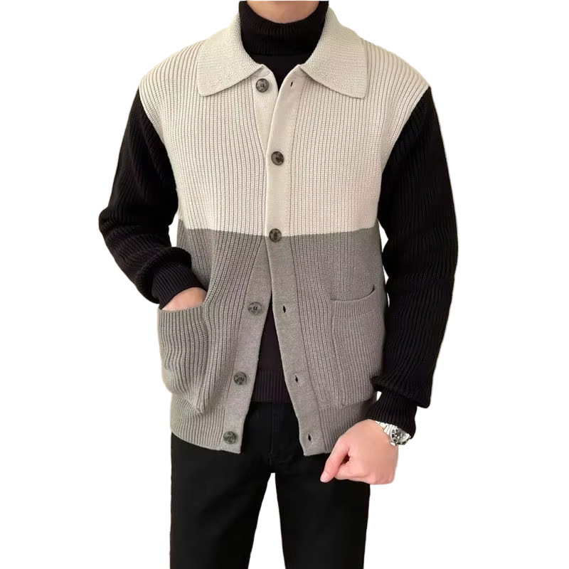 Męski Kardigan Zapinany na Guziki z Kołnierzem