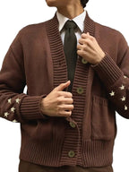 Męski Kardigan z Okrągłym Dekoltem i Kieszeniami