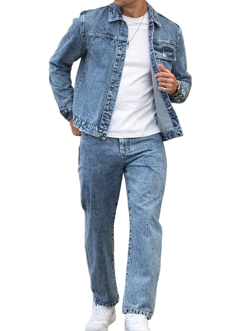 Męski Zestaw z Kurtką z Kołnierzem i Spodniami