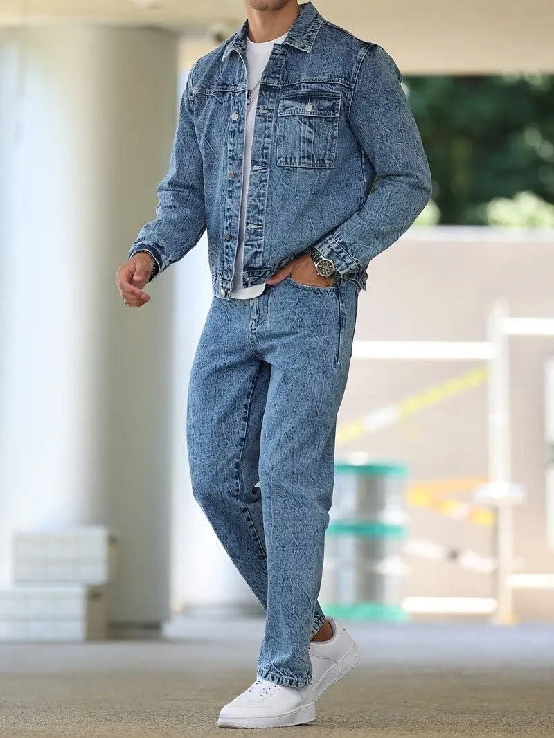 Męski Zestaw z Kurtką z Kołnierzem i Spodniami