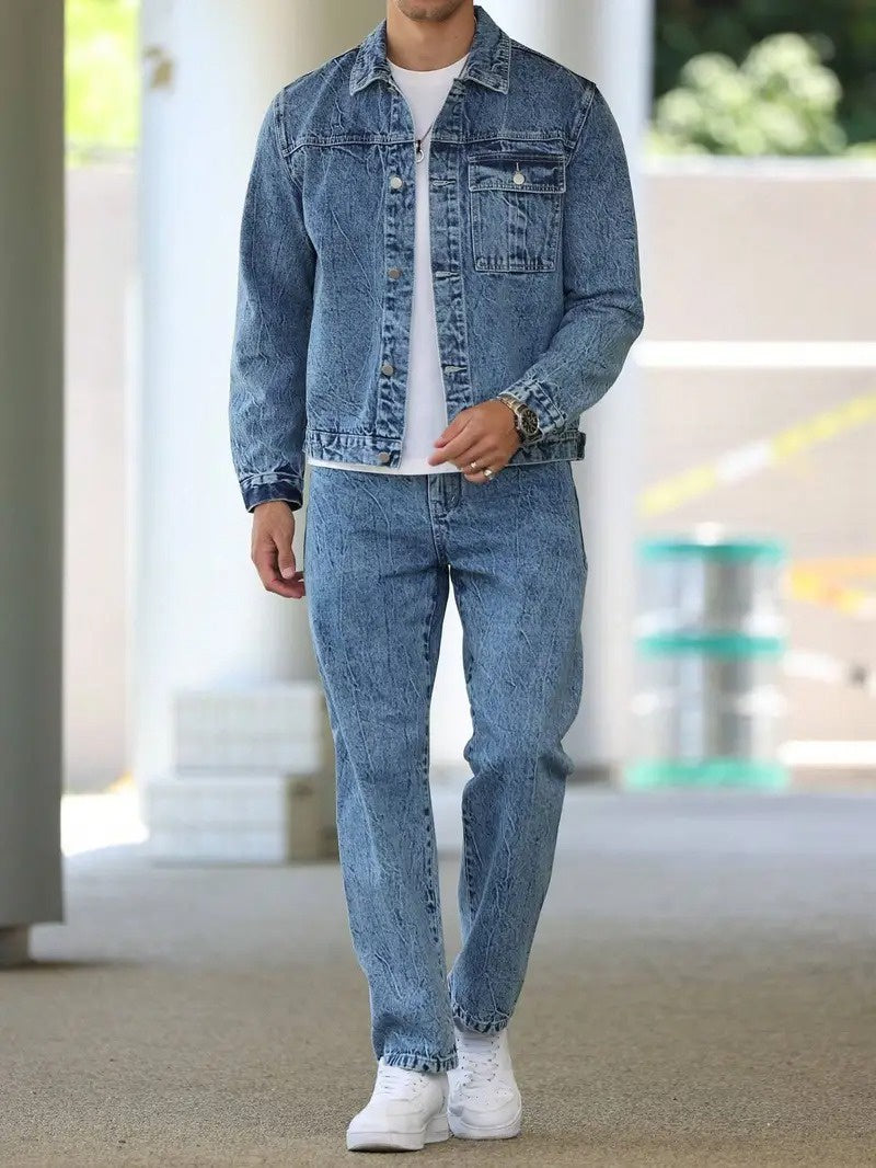 Męski Zestaw z Kurtką z Kołnierzem i Spodniami