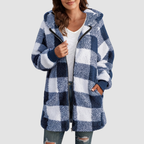 Kurtka damska w kratę z kapturem i zamkiem