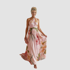 Sukienka Damska Maxi w Kwiaty z Dekoltem Halter