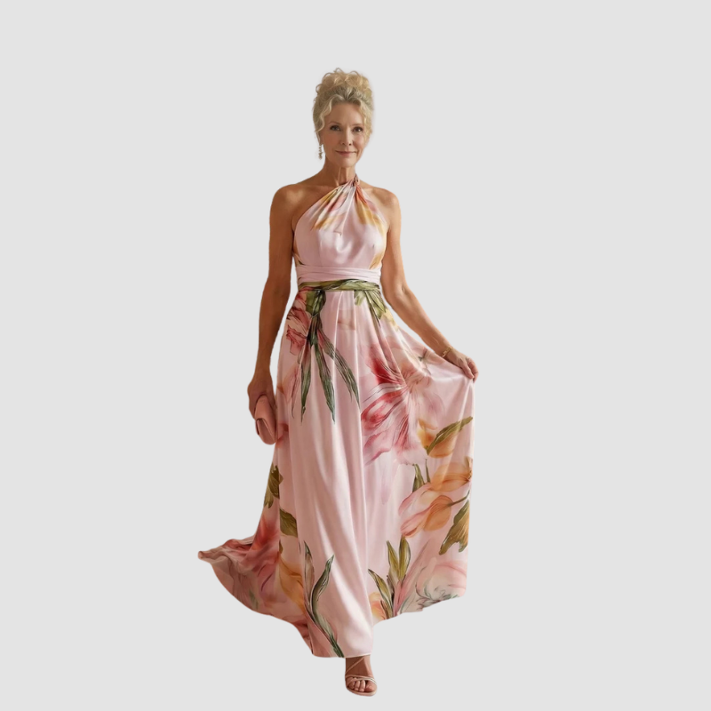 Sukienka Damska Maxi w Kwiaty z Dekoltem Halter