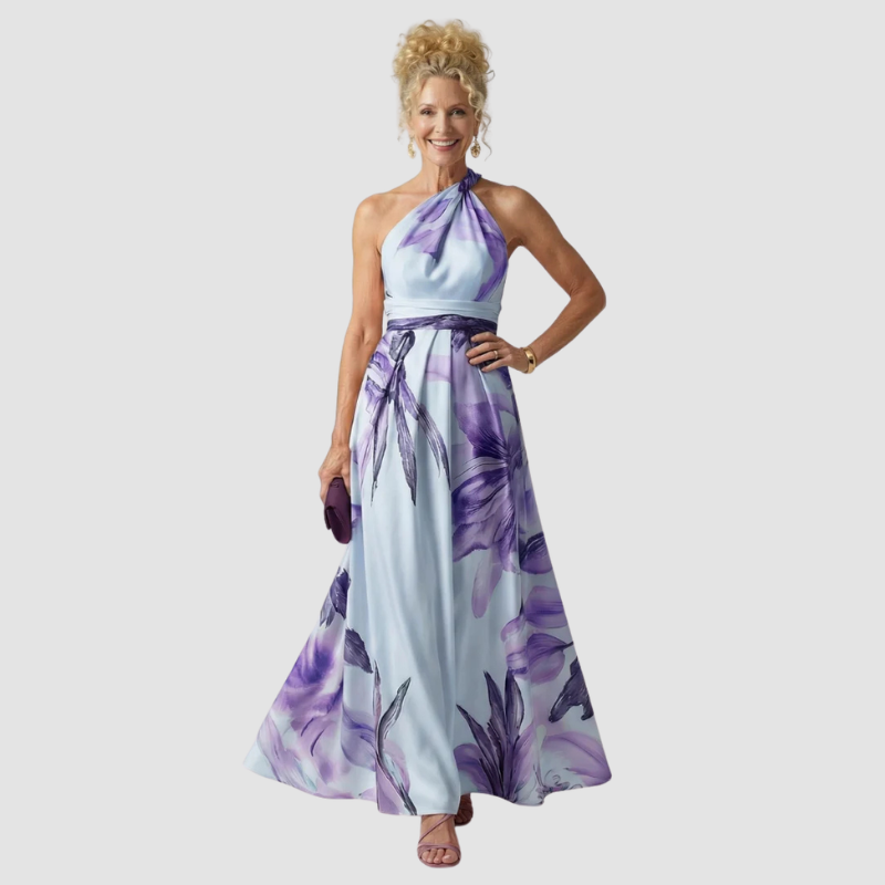 Sukienka Damska Maxi w Kwiaty z Dekoltem Halter