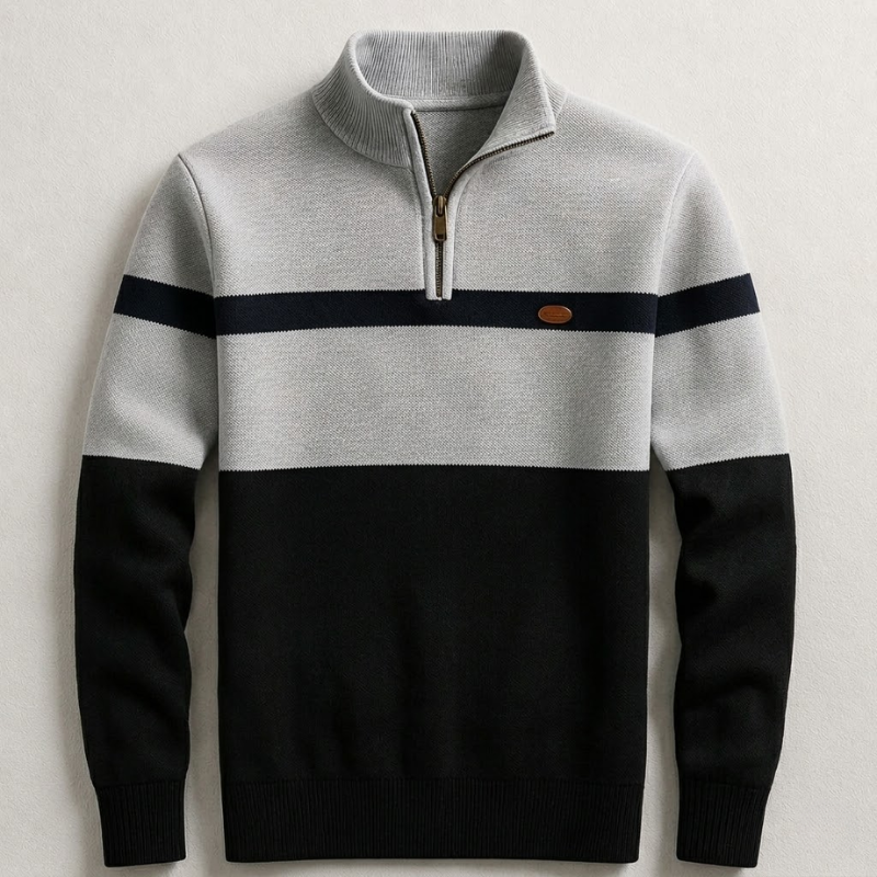 Sweter Męski ze Stójką i Zamkiem