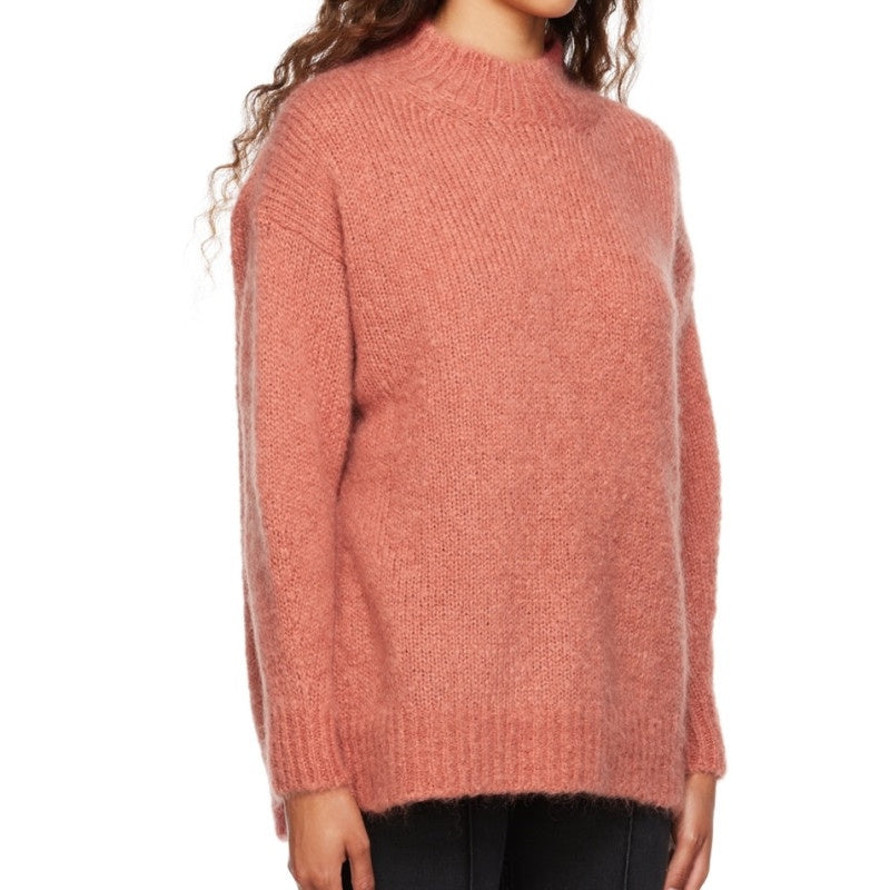 Sweter Damski ze Ściągaczem Przy Dekolcie i Mankietach