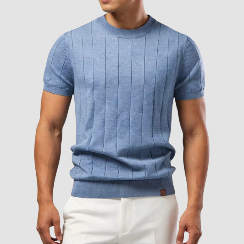 T-shirt Prążkowany Męski z Krótkim Rękawem