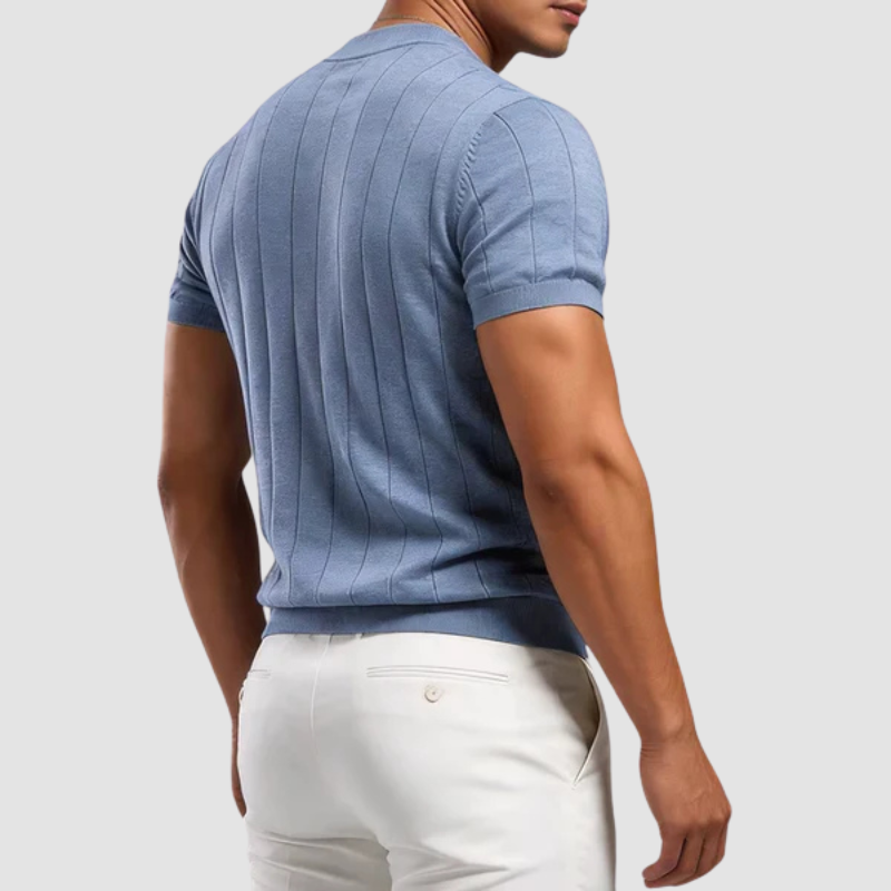 T-shirt Prążkowany Męski z Krótkim Rękawem