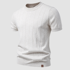 T-shirt Prążkowany Męski z Krótkim Rękawem