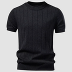 T-shirt Prążkowany Męski z Krótkim Rękawem
