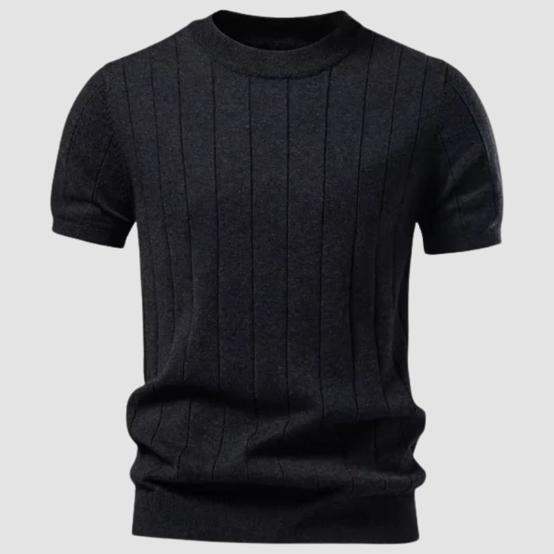 T-shirt Prążkowany Męski z Krótkim Rękawem
