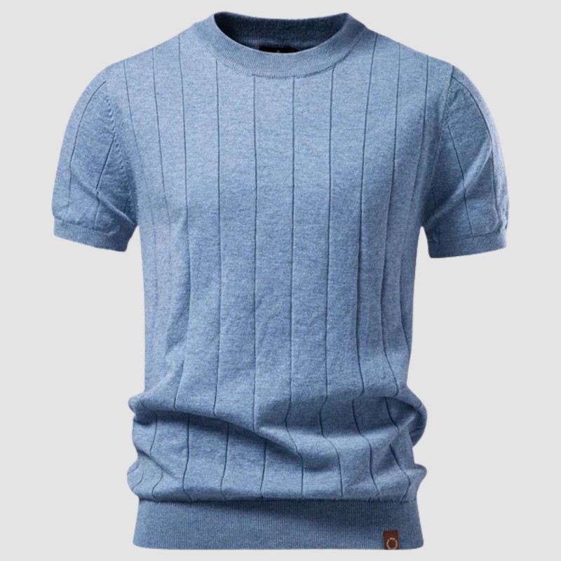 T-shirt Prążkowany Męski z Krótkim Rękawem