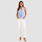 Top damski halter w paski z wiązaniem w talii