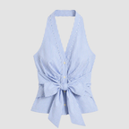 Top damski halter w paski z wiązaniem w talii