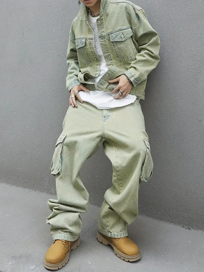 Zestaw Męski z Kurtką Zapinaną na Guziki i Spodniami