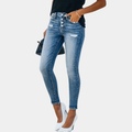 Jeansy Damskie Skinny z Przetarciami i Surowym Brzegiem