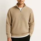 Sweter Męski Prążkowany ze Stójką i Zamkiem