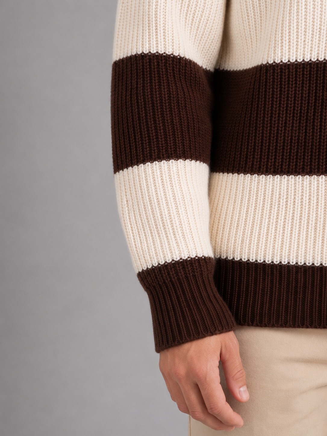 Sweter Męski w Paski z Kołnierzem Koszulowym i Zapięciem na Guziki