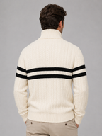 Sweter Męski w Paski ze Stójką i Zamkiem