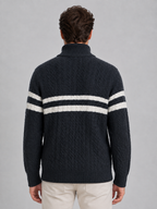 Sweter Męski w Paski ze Stójką i Zamkiem